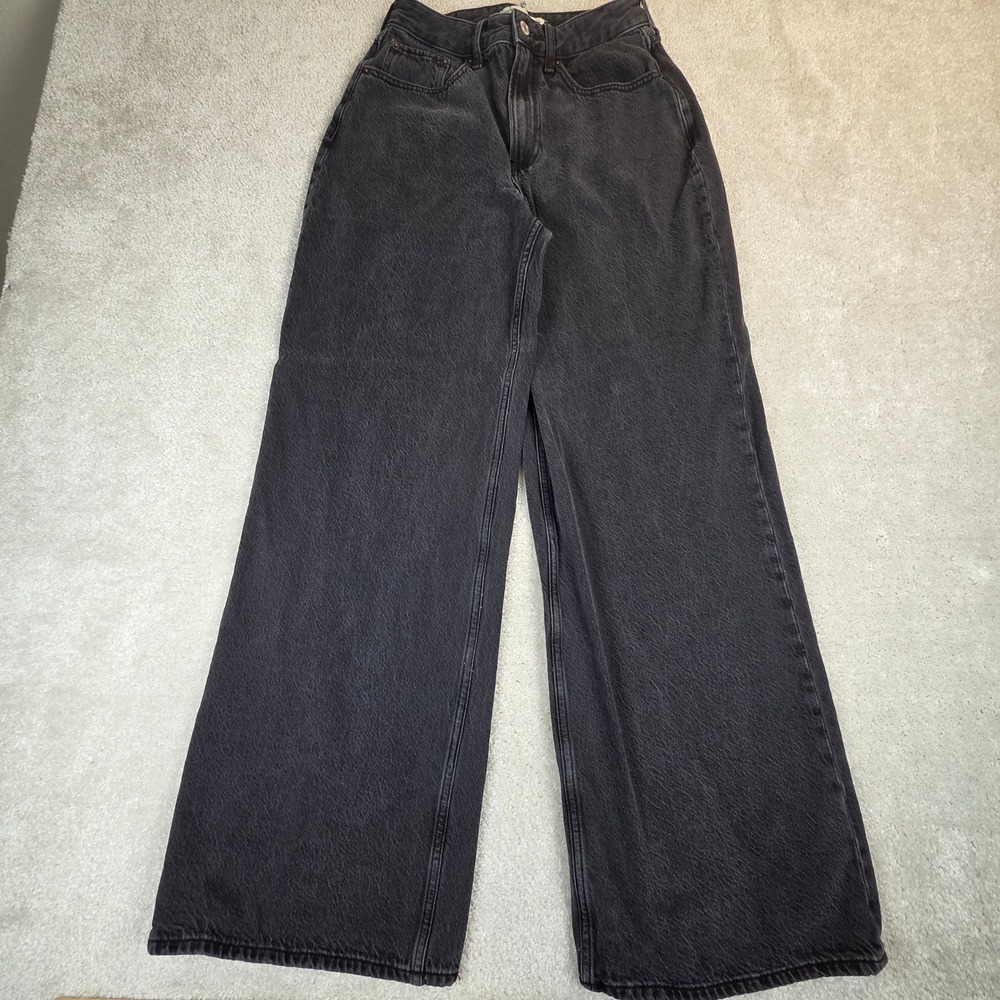 Abercrombie & Fitch Curve Love High Rise Wide Leg Jeans Washed Black 26 Long